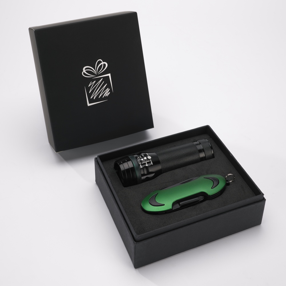 Logotrade business gift image of: SET COLORADO I: LED TORCH AND A POCKET KNIFE, green