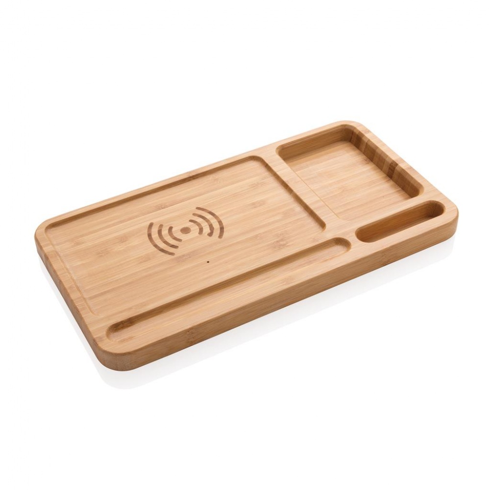 Logotrade promotional giveaway image of: Bamboo desk organizer 5W wireless charger, brown