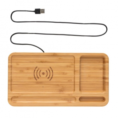 Logotrade promotional item picture of: Bamboo desk organizer 5W wireless charger, brown