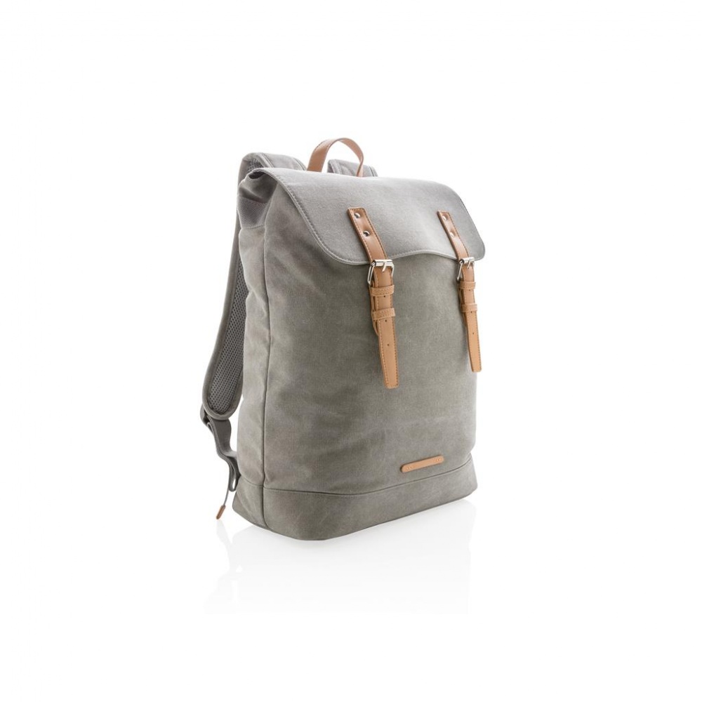 Logo trade promotional items image of: Canvas laptop backpack PVC free, grey