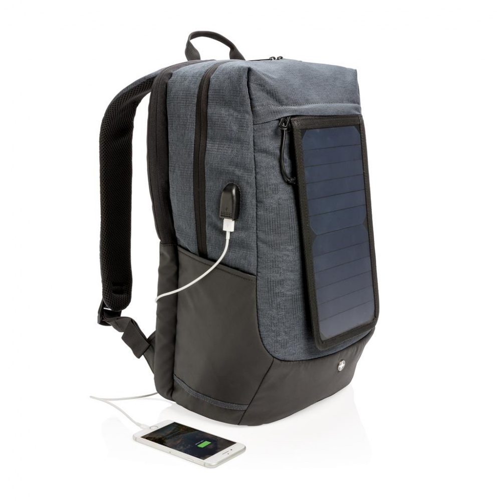Logotrade promotional merchandise image of: Swiss Peak eclipse solar backpack, black