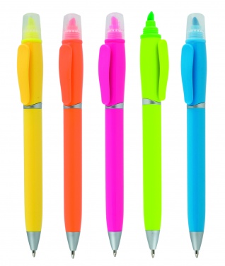 Logo trade promotional products picture of: Plastic ball pen with highlighter 2-in-1 GUARDA, Orange