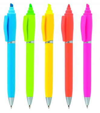 Logotrade business gift image of: Plastic ball pen with highlighter 2-in-1 GUARDA, Yellow