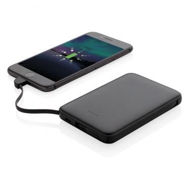 Logo trade advertising products picture of: 5.000 mAh Pocket Powerbank with integrated cables, black