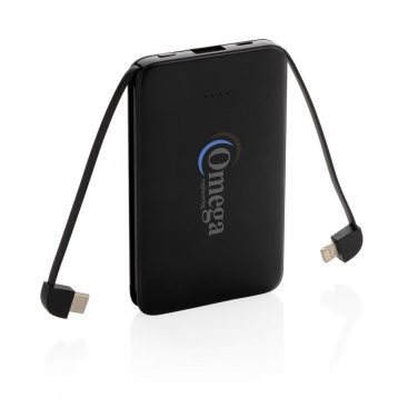 Logotrade promotional item image of: 5.000 mAh Pocket Powerbank with integrated cables, black