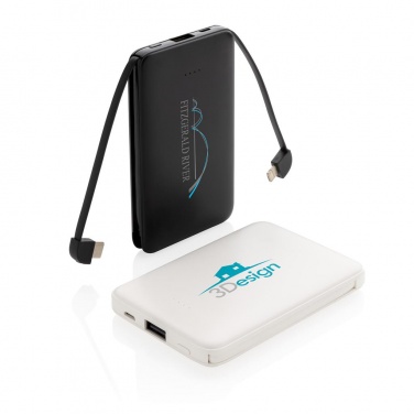 Logo trade business gift photo of: 5.000 mAh Pocket Powerbank with integrated cables, black