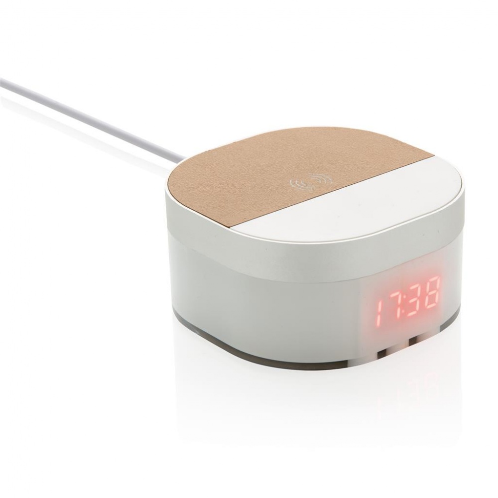 Logotrade promotional items photo of: Aria 5W Wireless Charging Digital Clock, white