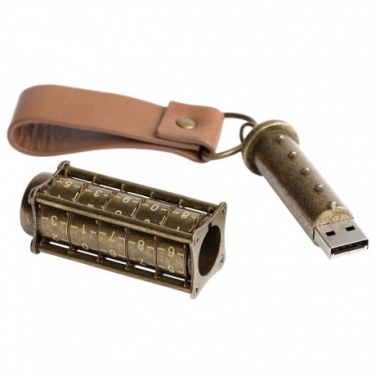 Logotrade promotional merchandise image of: Cryptex, Antique Gold USB flash drive with combination lock 16 Gb