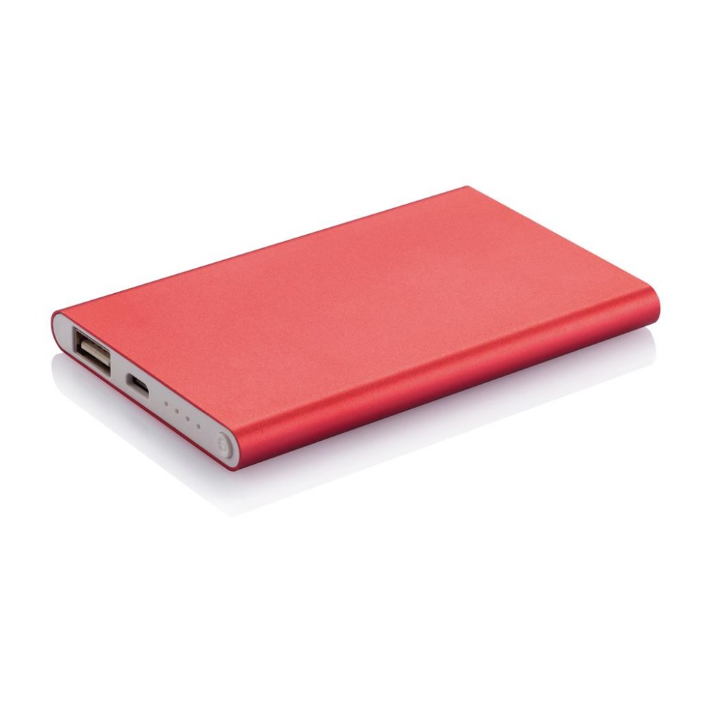 Logo trade promotional gifts picture of: 4000 mAh powerbank, red, with personalized name, sleeve and gift wrap