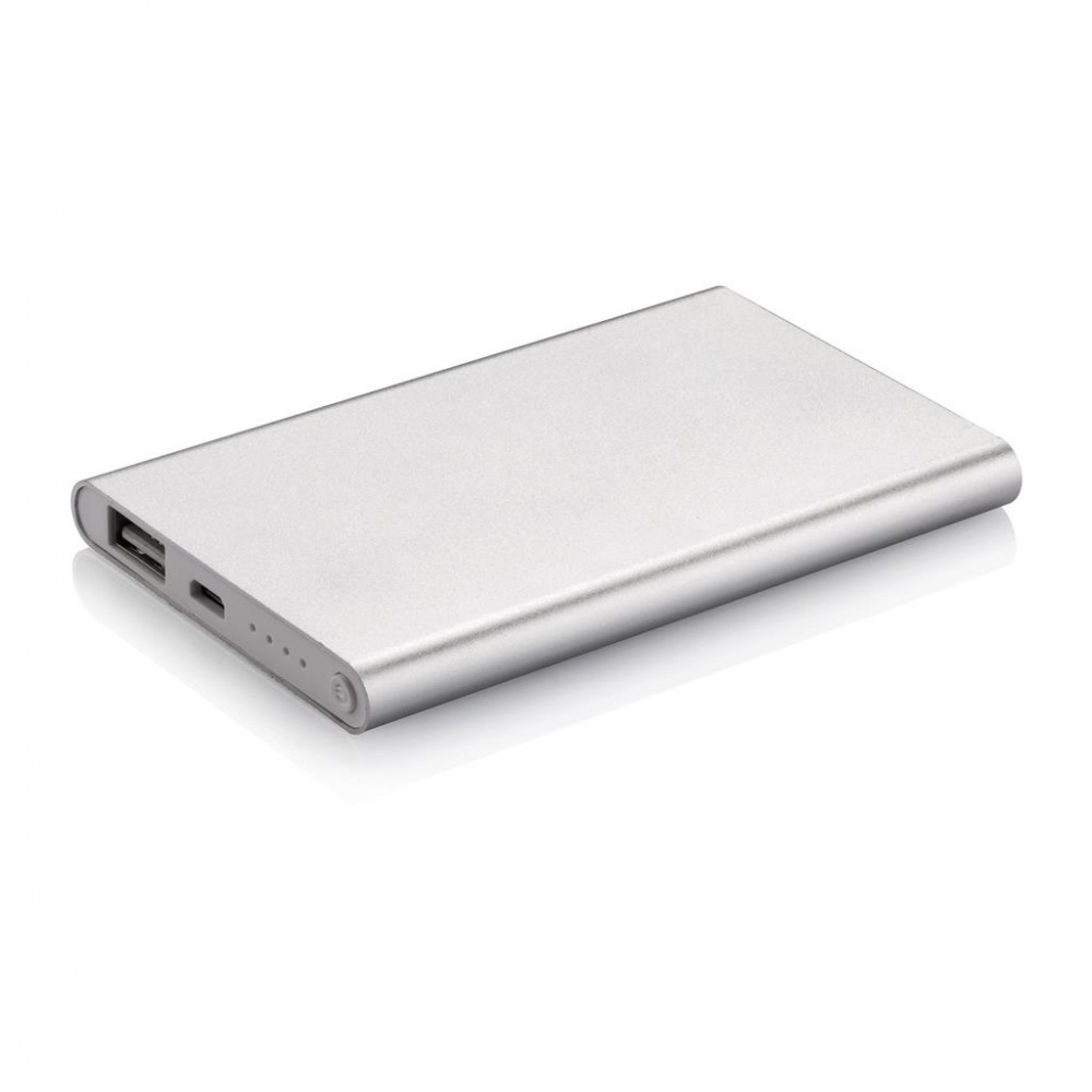 Logo trade promotional gift photo of: 4000 mAh powerbank, silver, with personalized name, sleeve, gift wrap