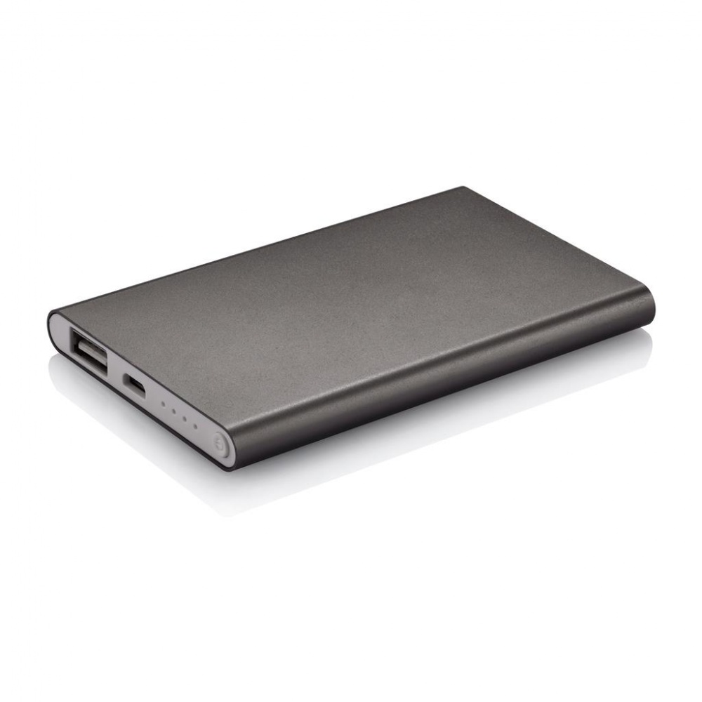 Logo trade corporate gifts picture of: 4000 mAh powerbank, grey, with personalized name, sleeve, gift wrap