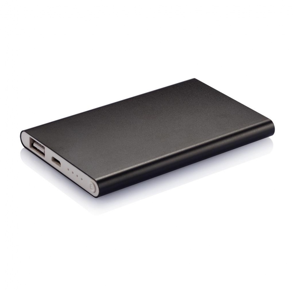 Logotrade business gift image of: 4000 mAh powerbank, black, with personalized name, sleeve, gift wrap