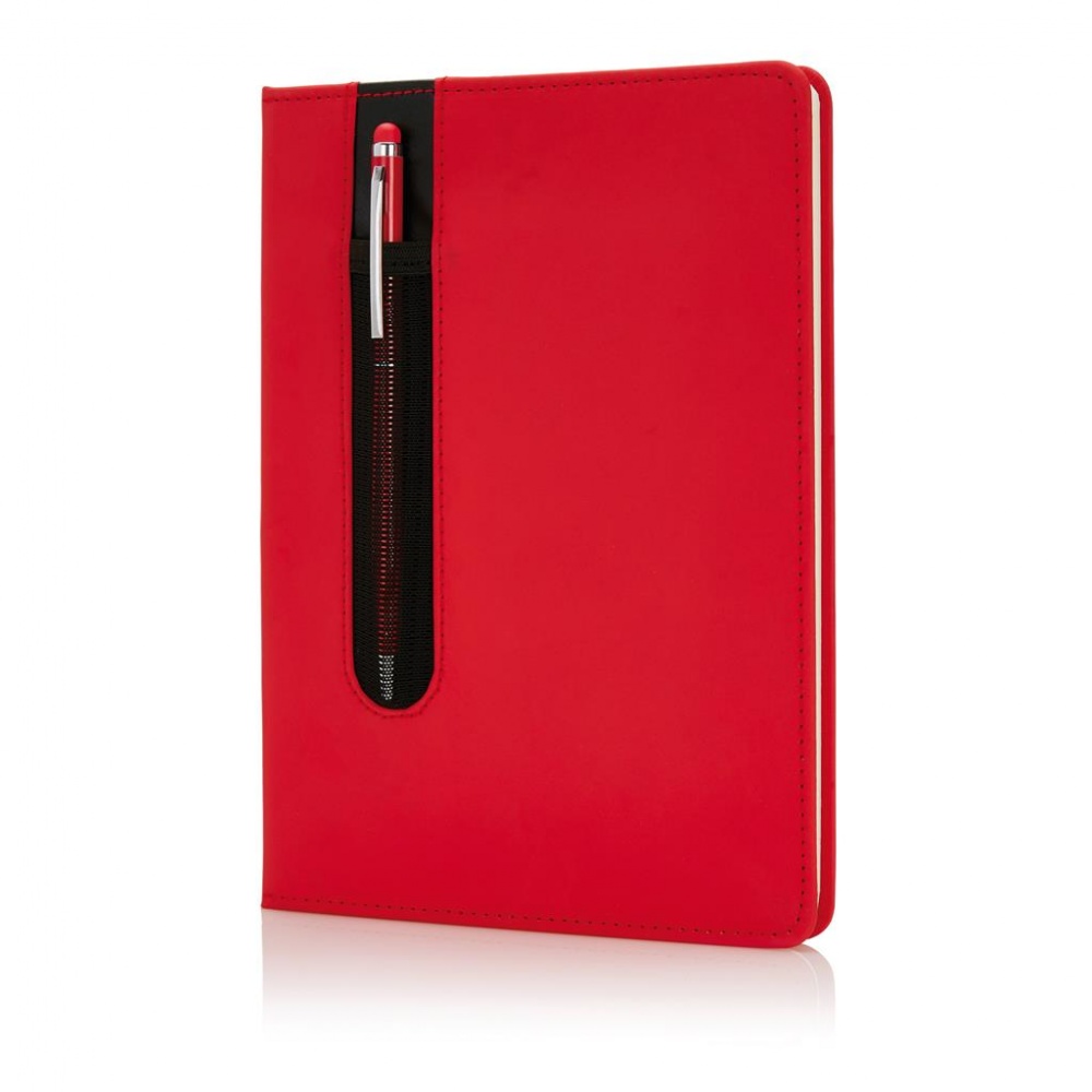 Logotrade advertising product image of: Standard hardcover PU A5 notebook with stylus pen, red, personalized