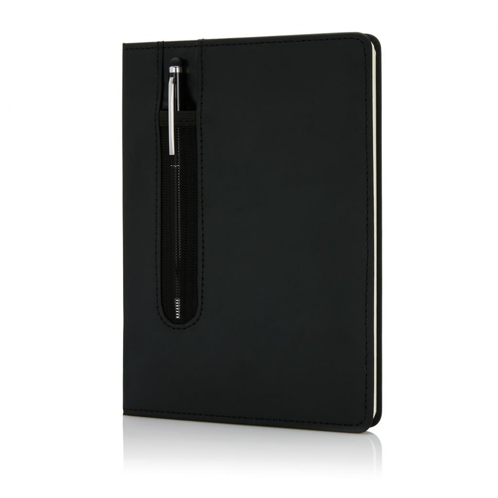 Logo trade promotional items image of: Standard hardcover A5 notebook with stylus pen, black