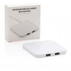 10W Wireless Charger with USB Ports, white