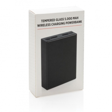 Logotrade corporate gift picture of: Tempered glass 5000 mAh wireless powerbank, black