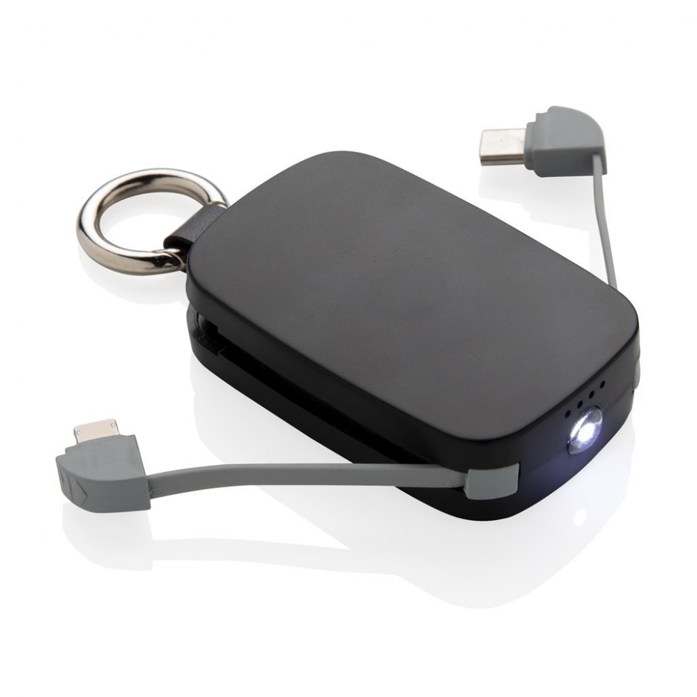 Logo trade corporate gift photo of: 1.200 mAh Keychain Powerbank with integrated cables, black