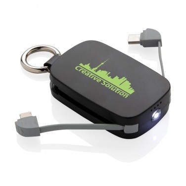 Logotrade promotional merchandise picture of: 1.200 mAh Keychain Powerbank with integrated cables, black