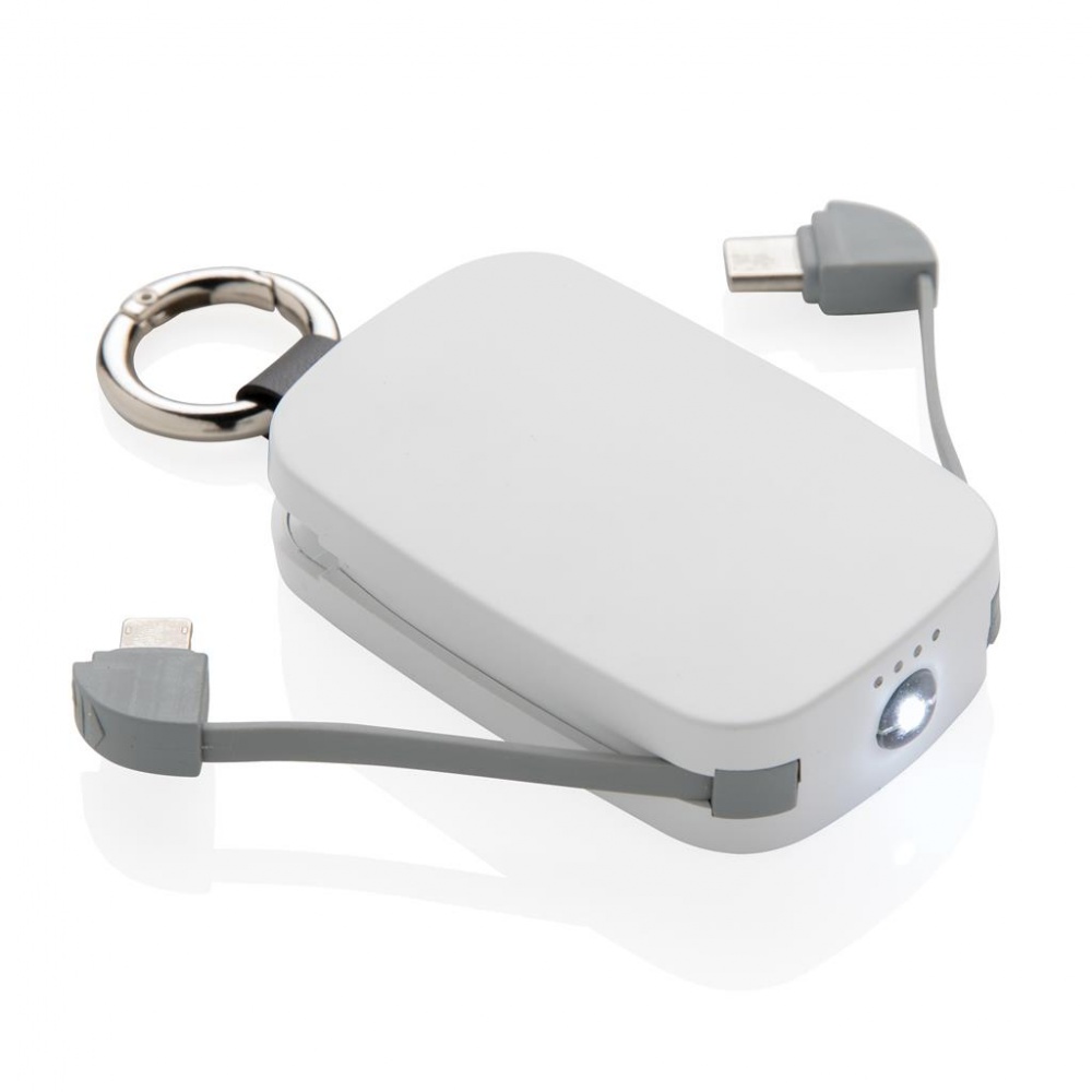 Logotrade promotional item image of: 1.200 mAh Keychain Powerbank with integrated cables, white