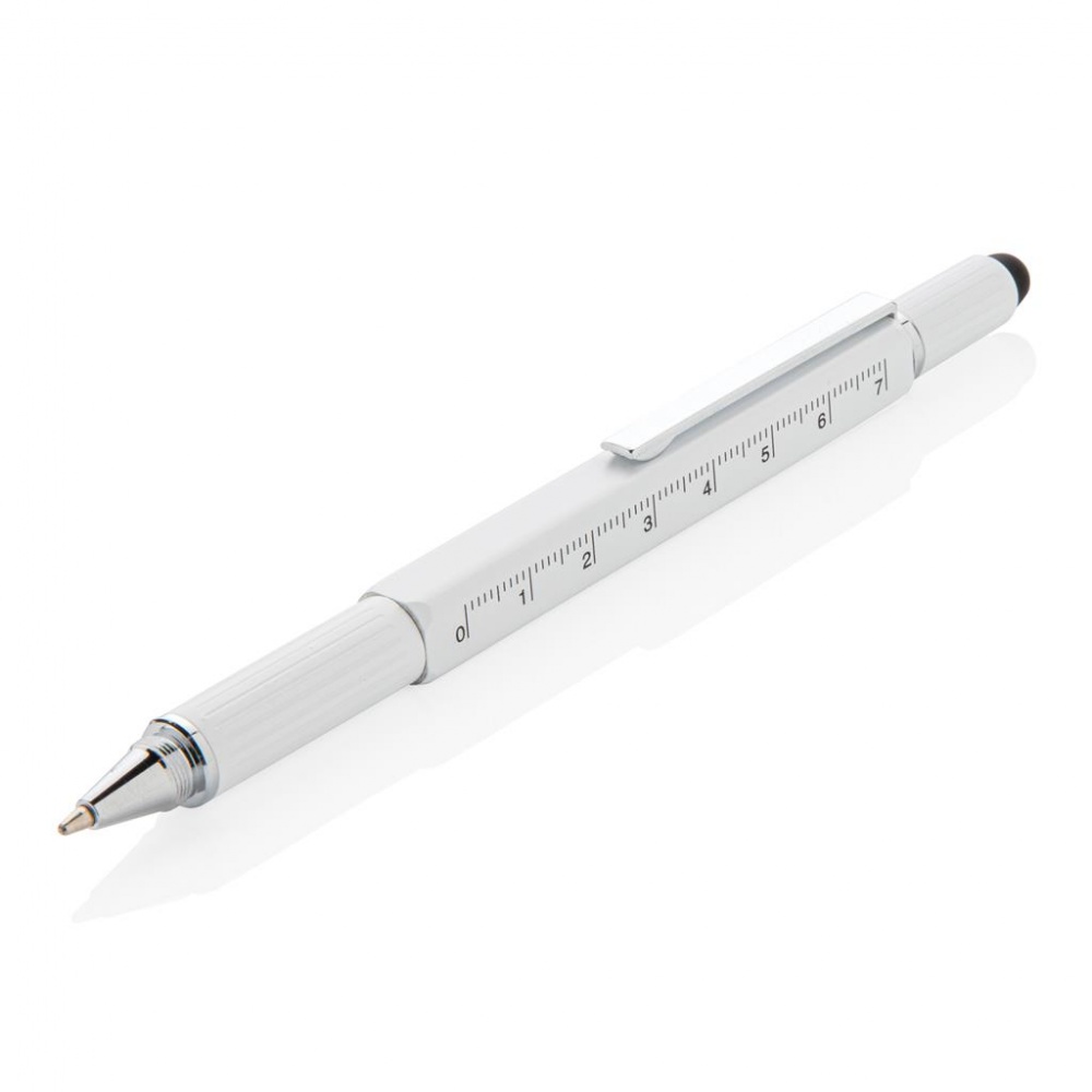 Logo trade promotional giveaway photo of: 5-in-1 aluminium toolpen, white