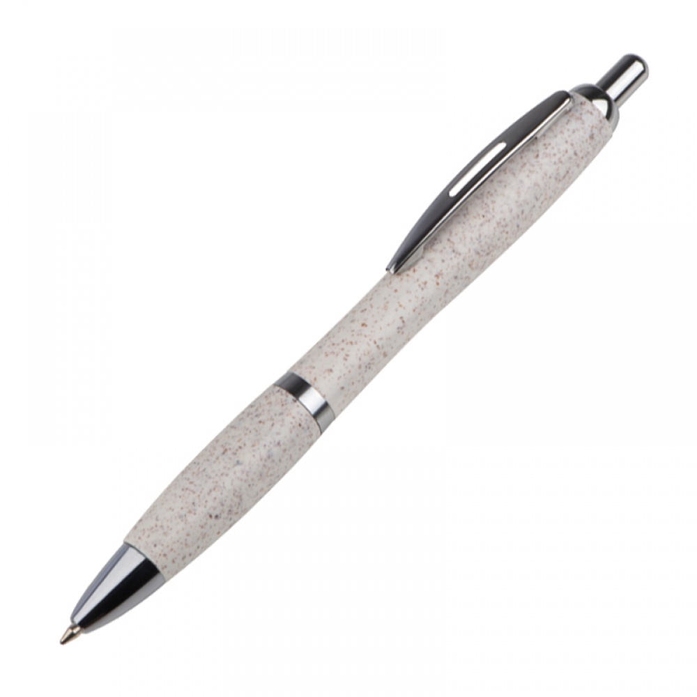 Logo trade promotional giveaways picture of: Wheat straw ballpen with silver applications, Beige