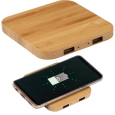 Bamboo Wireless Charger with 2 USB ports, Beige