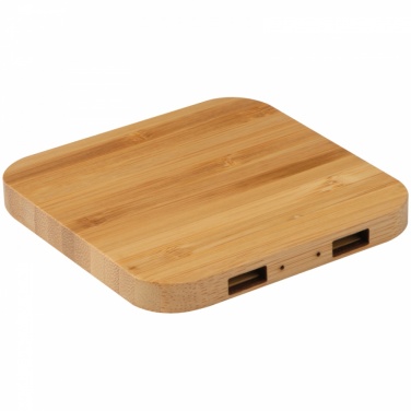 Logo trade corporate gifts image of: Bamboo Wireless Charger with 2 USB ports, Beige