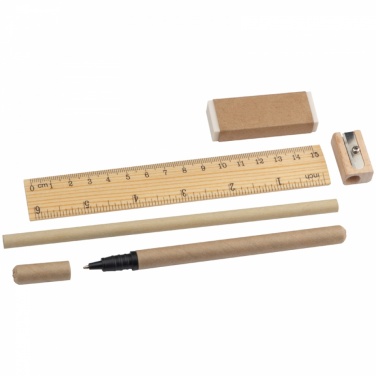 Logo trade promotional gift photo of: Writing set with ruler, eraser, sharpener, pencil and rollerball
