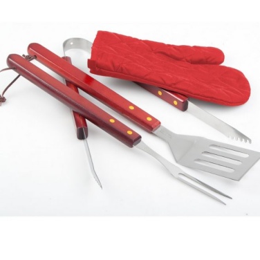 Logo trade promotional gifts picture of: Axon BBQ set - apron,  glove, accessories, red