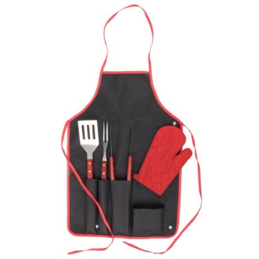 Logo trade promotional gift photo of: Axon BBQ set - apron,  glove, accessories, red