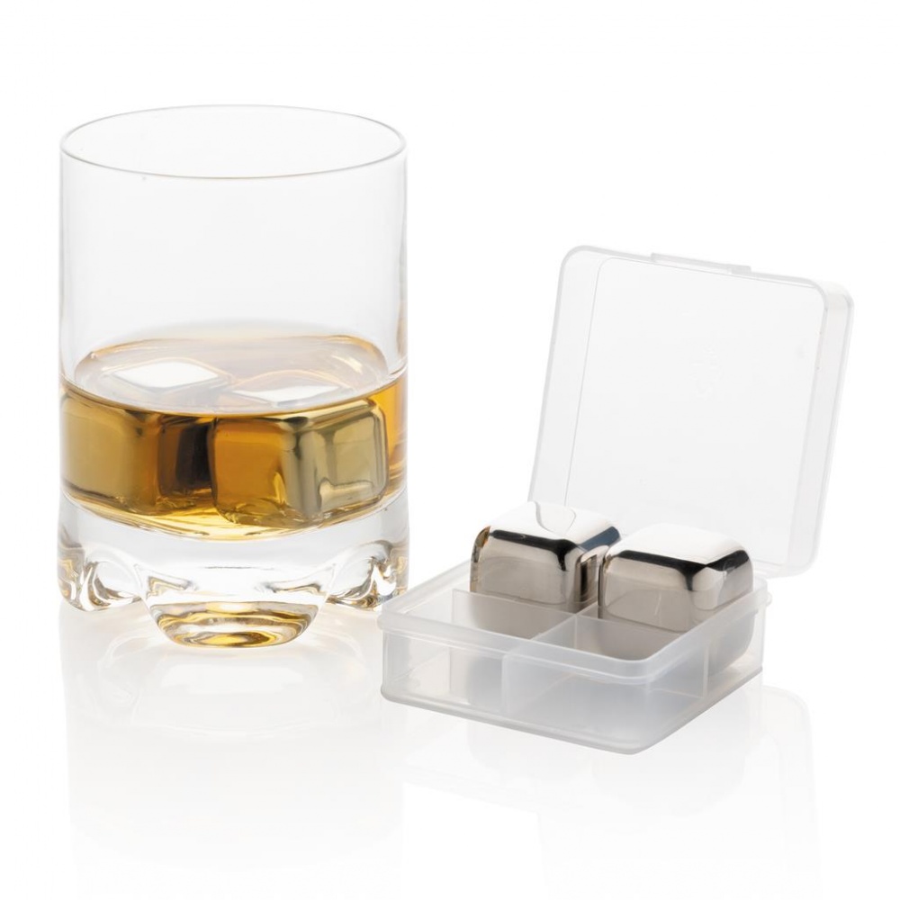 Logo trade business gifts image of: Reusable stainless steel ice cubes 4pc, silver