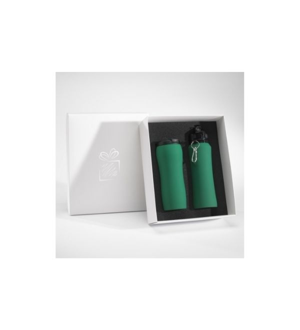 Logotrade corporate gift picture of: WATER BOTTLE & THERMAL MUG SET, green