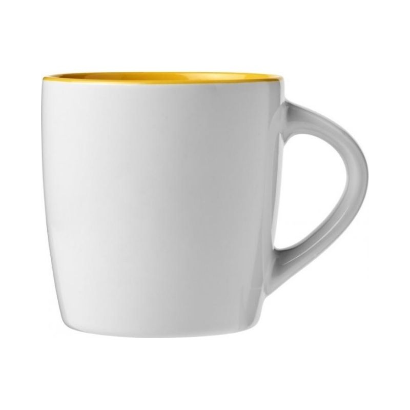 Logo trade business gifts image of: Aztec 340 ml ceramic mug, white/yellow