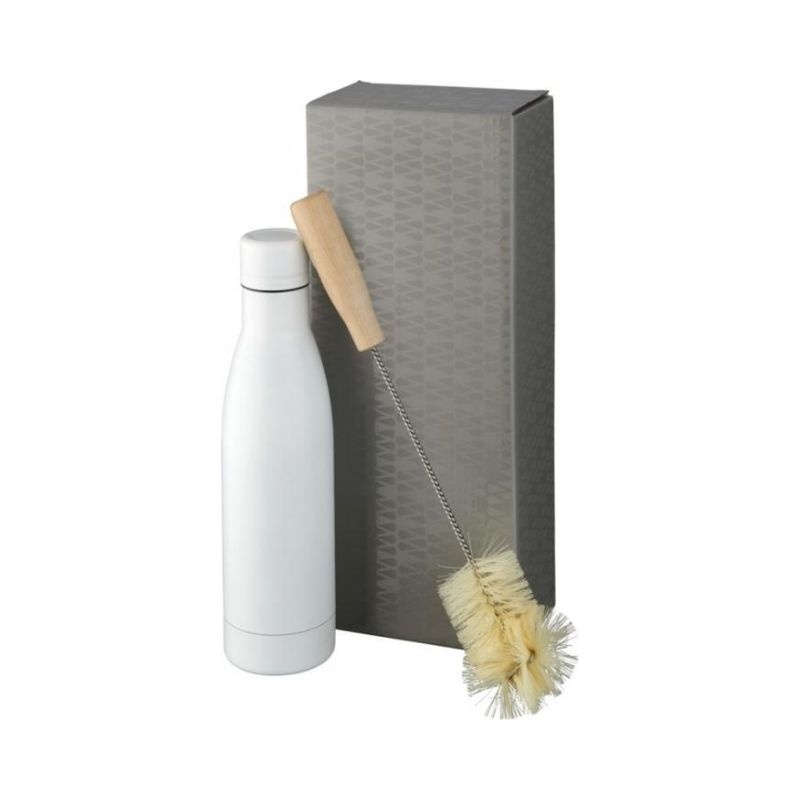 Logotrade promotional gift picture of: Vasa copper vacuum insulated bottle with brush set, white