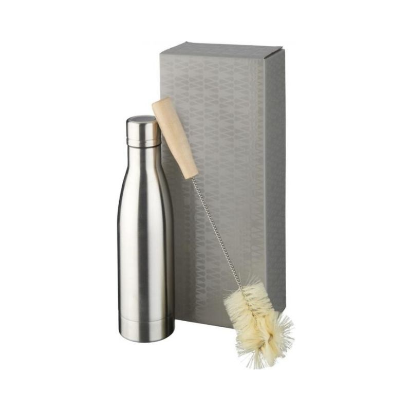 Logo trade promotional merchandise photo of: Vasa copper vacuum insulated bottle with brush set, silver