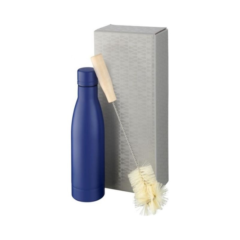 Logo trade corporate gifts image of: Vasa copper vacuum insulated bottle with brush set, blue