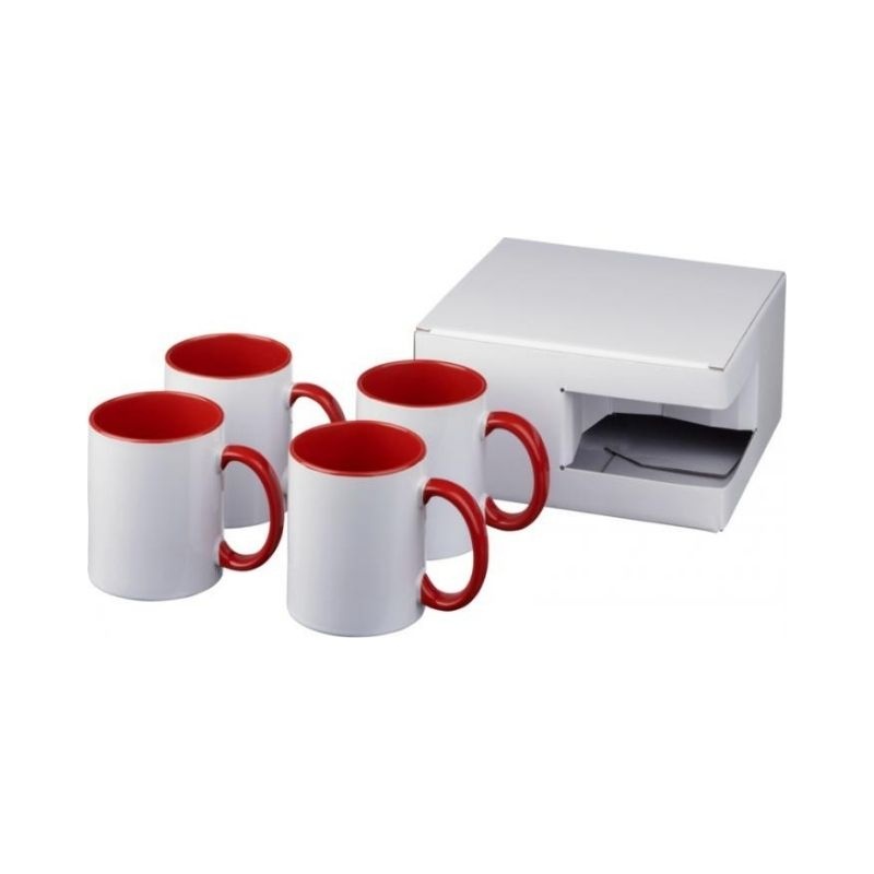 Logo trade advertising product photo of: Ceramic sublimation mug 4-pieces gift set, red