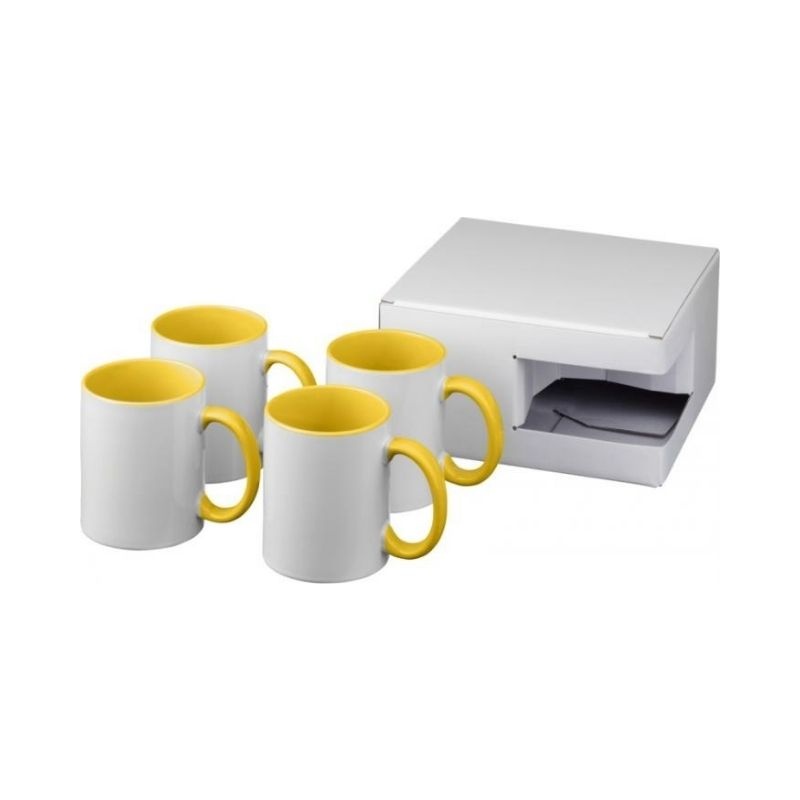 Logo trade promotional gifts picture of: Ceramic sublimation mug 4-pieces gift set, yellow