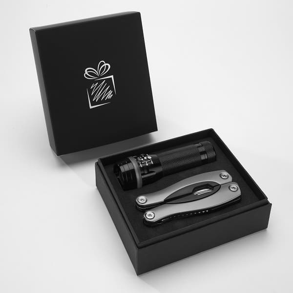 Logo trade promotional giveaways picture of: Gift set Colorado II - torch & large multitool, grey