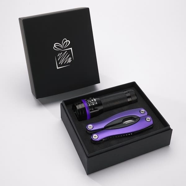 Logo trade promotional merchandise picture of: Gift set Colorado II - torch & large multitool, purple