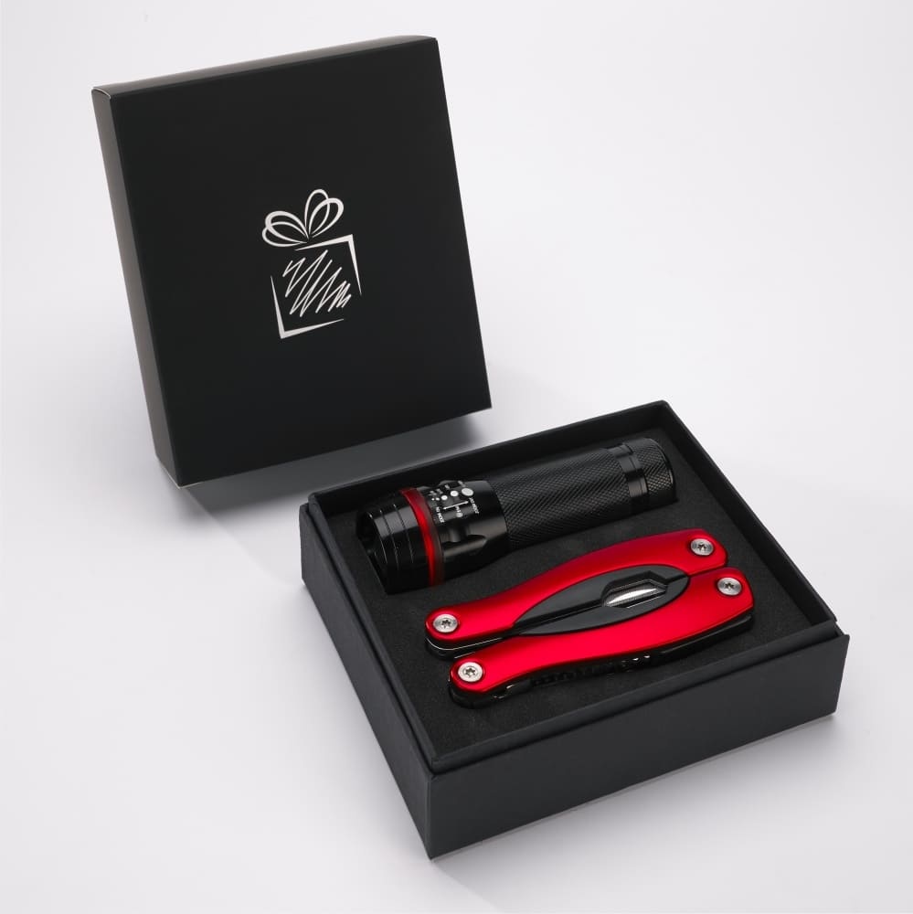 Logo trade promotional merchandise photo of: Gift set Colorado II - torch & large multitool, red