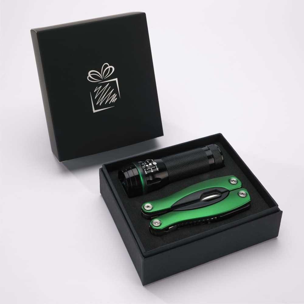 Logotrade promotional items photo of: Gift set Colorado II - torch & large multitool, green