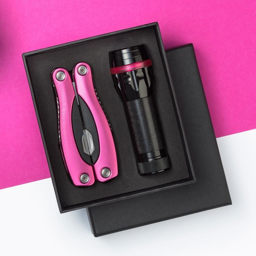 Logotrade business gifts photo of: Gift set Colorado II - torch & large multitool, pink
