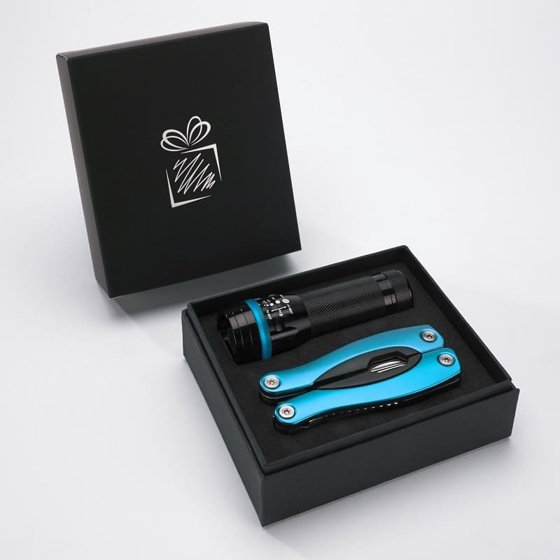Logo trade business gift photo of: Gift set Colorado II - torch & large multitool, turquoise