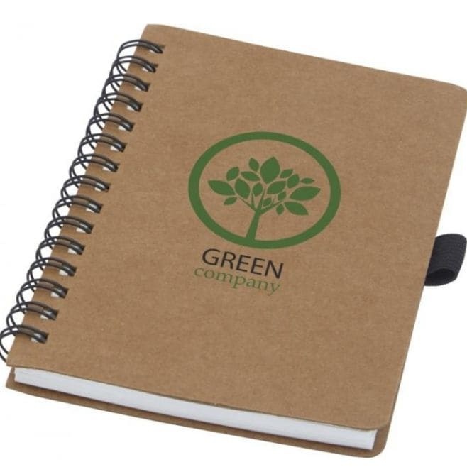 Logo trade business gifts image of: Cobble A6 wire-o recycled cardboard notebook, beige