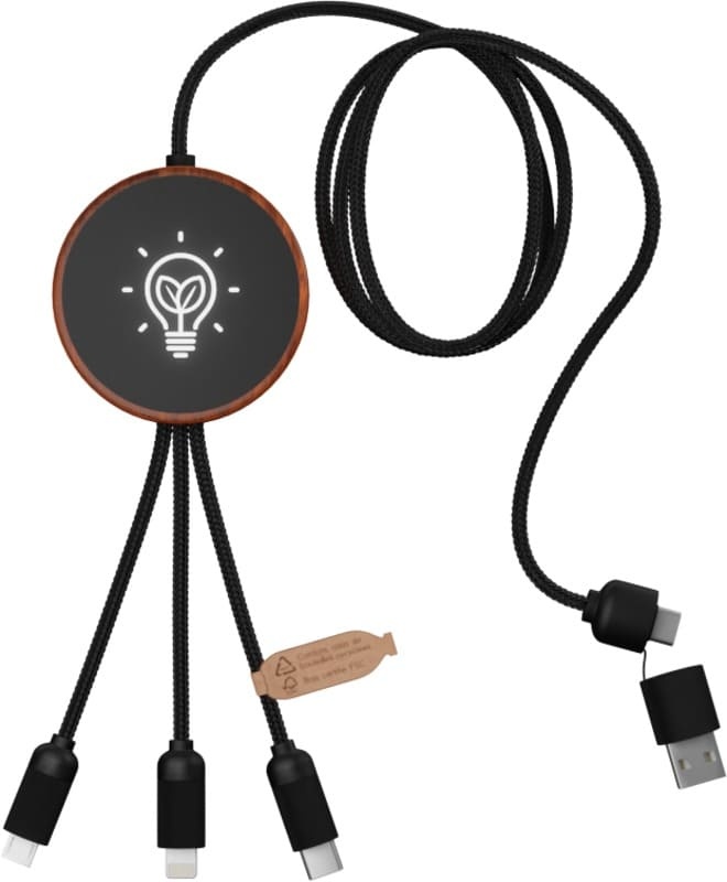 Logotrade promotional merchandise image of: Charging cable and pad C40 3-in-1 rPET light-up logo and 10W, black