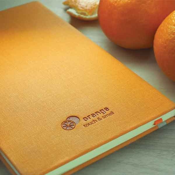 Logo trade promotional giveaways picture of: Orange-scented A5 notebook, orange