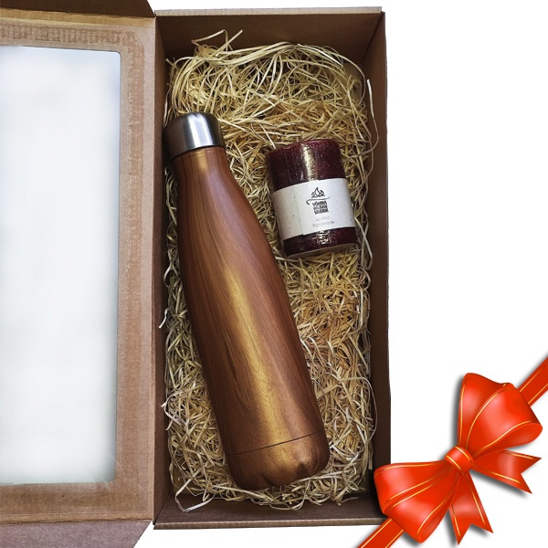 Logotrade promotional merchandise image of: Gift set: vacuum insulated bottle and scented candle in giftbox