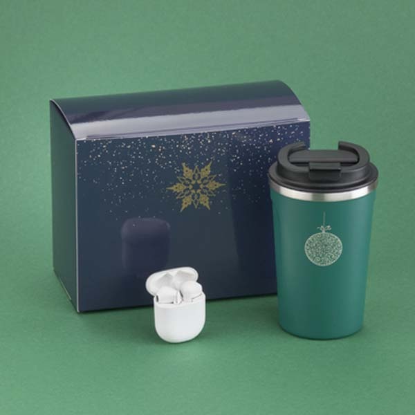 Logo trade promotional giveaway photo of: Gift set with Nordic thermos and wireless headphones