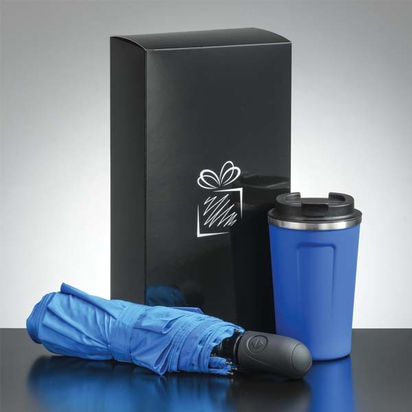 Logo trade promotional items picture of: Traveller set: thermal mug 350 ml and umbrella, light blue